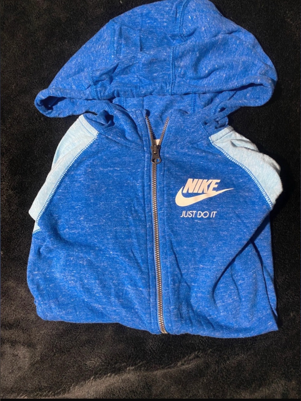 Nike Girls "Just Do It" Two-Tone Blue Zip-Up Hoodie - Size M (Kids)
